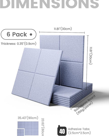 Fluxynara Large Felt Bulletin Board 36" x 24"Cork Board Alternative-6 Pack with 40 Safe Removable Adhesive Tabs, Cork Boards for Walls Cork Board for Home Office Classroom Pin Board-Soft Periwinkle