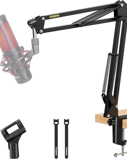 MAONO Boom Arm Microphone Stand: Adjustable Metal Suspension Mic Boom Arm for Podcast Gaming Streaming Recording,with Desk Clamp and 3/8" to 5/8" Screw Adapter-Max Load 1KG BA20 Black