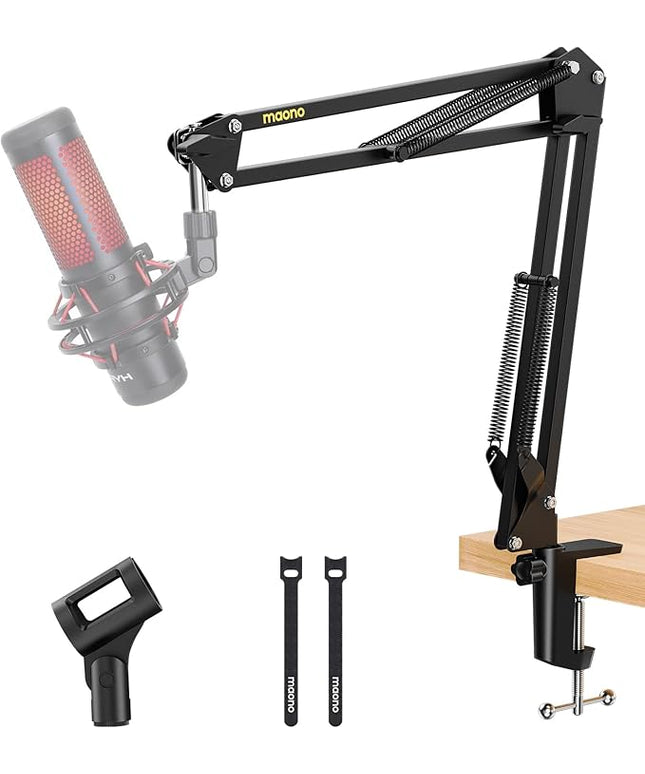 MAONO Boom Arm Microphone Stand: Adjustable Metal Suspension Mic Boom Arm for Podcast Gaming Streaming Recording,with Desk Clamp and 3/8" to 5/8" Screw Adapter-Max Load 1KG BA20 Black