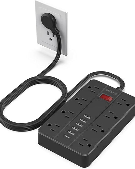 Power Strip with USB,SMNICE Surge Protector Flat Plug with 8 Widely-Spaced Outlets & 6 USB(1USB C) Ports, Wall Mountable 5ft Extension Cord for Smartphone Tablet Laptop Computer Multiple Devices