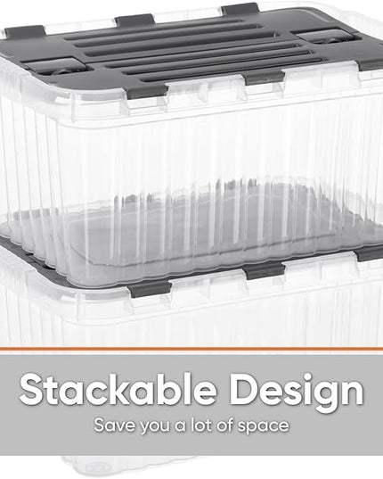 Superio Storage Bins with Lids- Clear Boxes for Organizing, Stackable Plastic Containers- BPA Free, Non-Toxic, Odor Free, Organizer for Home, Office, Dorm, 53 Quart (6 Pack, 20.25"x14"x14.6")