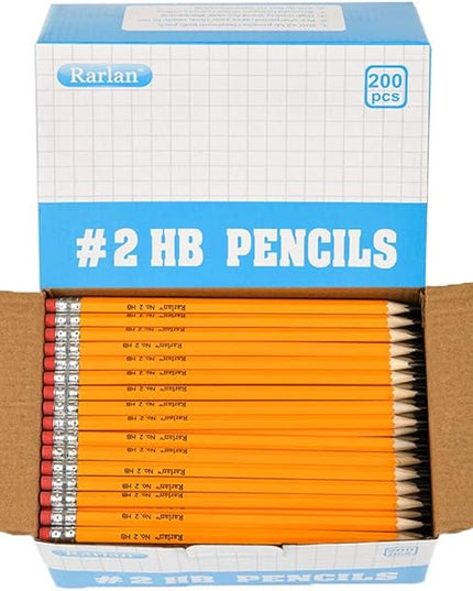 Rarlan Wood-Cased #2 HB Pencils, Pre-sharpened, 200 Count Bulk Pack