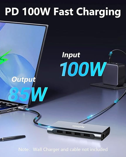 USB C HUB, USB C Adapter 11 in 1 Dongle with 4K HDMI, VGA, PD 100W, 1 X USB 3.0, 3 X USB 2.0 Ethernet, SD/TF Card Reader, 3.5mm Headphone Jack for iPhone 16/15 MacBook Pro/Air, Other Type C Laptops
