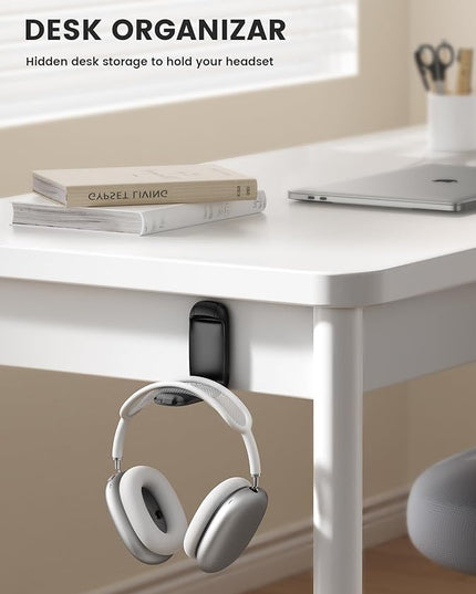 Lamicall Headphone Stand, Sticky Headset Holder - [Foldable & Compact] Headphone Holder Hook Mount, Adhesive Hanger Clip Under Desk, Earphone Clamp for Airpods Max, HyperX, Sennheiser, Black
