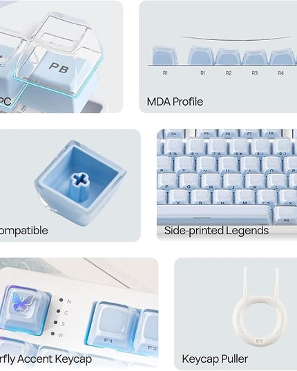 EPOMAKER Lusterfly Jelly Keycaps Set - 123 Keys Double-Shot Laser Engraved, MDA Profile, ABS+PC, Non-Shine-Through, MX-Compatible for 61/68/84/87/98/100/104-Key Mechanical Keyboard (Blue)