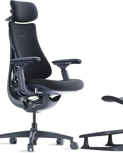 LiberNovo Dynamic Ergonomic Desk Chair + StepSync Footrest Bundle - Comfy Home Office Chair with Adaptive Lumbar Support, 160° Recline & Built-in Spine Stretch, Black+48cm
