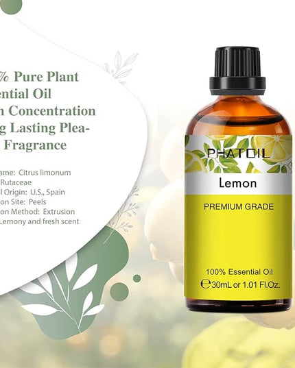 PHATOIL 1.01FL.OZ Lemon Essential Oil, Pure Aromatherapy Essential Oils for Diffuser, Humidifier, Scented Oils for Soap, Candle, Bath Bombs Making(30ML)