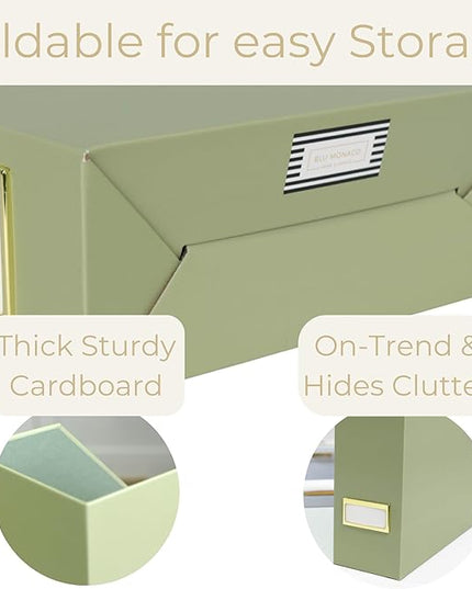 BLU MONACO | Set of 6 Foldable Magazine File Holders in Earth Green | Heavy-Duty Vertical File Organizers with Label Holders | Desk Organizer Set for Paperwork, Documents & Office Storage