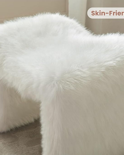 Vanity Stool Chair Small Footstool Ottoman Faux Fur Seating Backless Modern Foot Rest Ottoman Furry for Makeup Room Living Room Bedroom Entryway,White (Single 1)