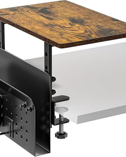 Desk Extender, Clamp On Desk Shelf Organizer, with Side Storage Steel Frame & 15 inch Wood Desktop Supplies Rack Clamp Mount Table Hanging Storage for Home Office Fits Flat Edge Tables 0.3" to 2.3"