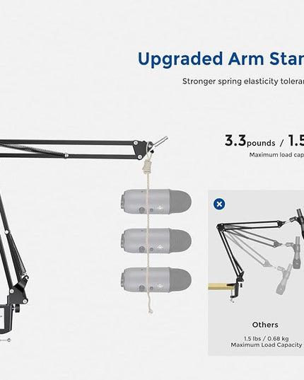 Neewer Microphone Arm Stand, Suspension Boom Scissor Mic Arm Stand with 3/8” to 5/8” Screw and Cable Ties Compatible with Blue Yeti, Snowball, Yeti X, Quadcast and Other Mics, Max Load 1.5kg