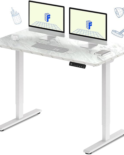 FLEXISPOT E3 Dual Motor Electric Standing Desk 55 x 28 Sit Stand Up Desk, Holds 220 lbs, Adjustable Height w/ Memory Presets, One-Piece Marble Grey Desktop & White Frame, Ships in 2 Boxes