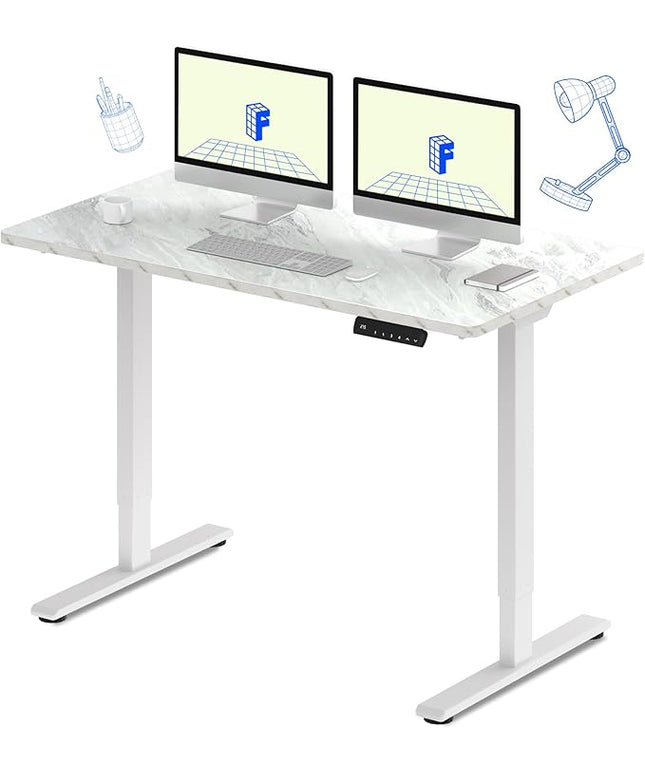 FLEXISPOT E3 Dual Motor Electric Standing Desk 55 x 28 Sit Stand Up Desk, Holds 220 lbs, Adjustable Height w/ Memory Presets, One-Piece Marble Grey Desktop & White Frame, Ships in 2 Boxes