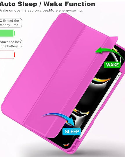 ZryXal iPad Pro 11 Inch Case (M5) 2025/ (M4) 2024 (Model: A2836/A2837/A3006), Trifold Stand Smart Cover with Pencil Holder and Soft TPU Back, Auto Wake/Sleep (Deep Pink)