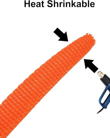 MECCANIXITY Braided Cable Sleeves Heat Shrinkable Fabric Sleeving, 1" 26ft Orange 2:1 Ratio Heat Shrinkable Cord Protector for Harness Cable, Network Cable Protection, Cable Management