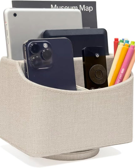 UnionBasic Rotating Desk Organizer, 360 Degree Desk Spinning Caddy, Desktop TV Guide/Mail/Media/Remote Controller Holder Organizer, Linen Texture Leather Beige