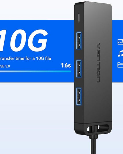 VENTION USB Hub 3.0 Splitter with 3FT Extension Long Cable 4-Port Ultra-Slim Multiport Expander for Desktop, PC, Laptop, Surface Pro, PS4, Flash Drive, Mobile HDD