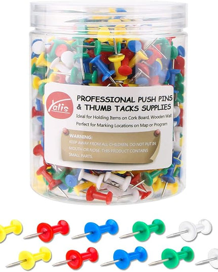 Yalis Push Pins 600 Count, Standard Multicolored Thumb Tacks Steel Point and Colors Plastic Head