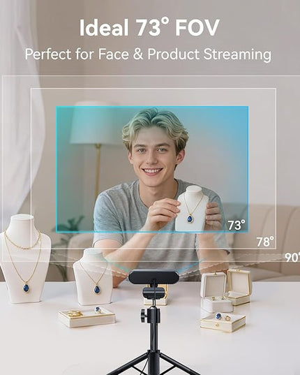 EMEET C60E 4K Webcam with Tripod, Streaming Camera with PDAF Autofocus, Dual Microphones, Auto Light Correction, 73° FOV, Plug & Play USB Webcam for Live Streaming, Gaming & Real-Time Interaction