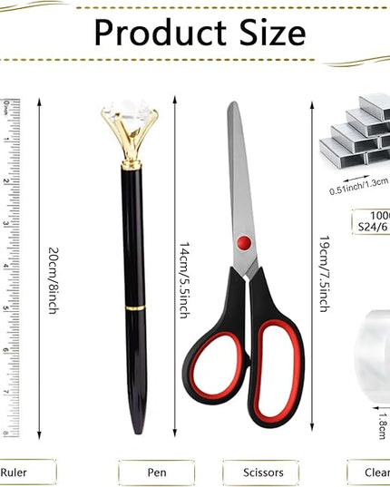 Office Supplies Set,Desk Accessories,Stapler and Tape Dispenser Set,1000 Staples,Staple Remover,Hinder Clips,Ruler,Scissor,Clear Tape,Ballpoint Pen,Sticky Notes,Gifts for Colleagues(Black)