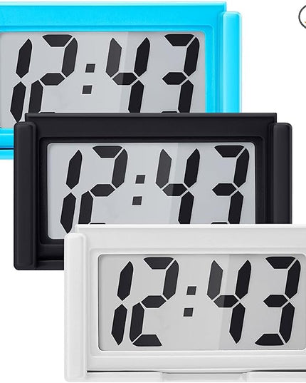 Frienda 3 Pieces Mini Digital Clock Small Digital Clock Stick on Battery Operated Self Adhesive Bracket for Car Dashboard Fridge (White,Black,Blue)