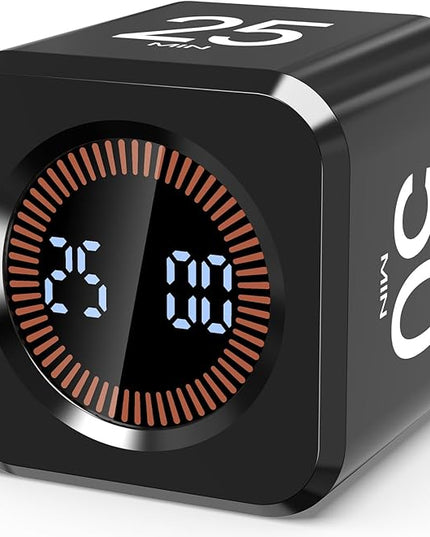 Digital Pomodoro Timer Cube 5/10/25/50min, Visual Productivity Flip Timer for Kids Classroom Desk, Custom Countdown, Silent and Sound Mode for ADHD Study Work Game Kitche(Black)