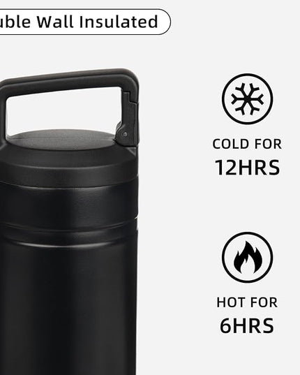 BJPKPK Insulated Water Bottle with 2 Lids,20 oz Double Wall Stainless Steel Vacuum Tumbler Travel Coffee Mug,Wide Mouth Thermal Cup,Black