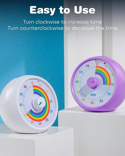 Visual Timer for Kids, 60-Minute Countdown for Classroom Office Kitchen, Desk Timer Kids Time Management Tools with Silent Operation, Pomodoro Timer Rainbow Pattern Purple