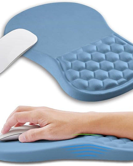 Ergonomic Mouse Pad Wrist Support with Memory Foam Massage Bulge, Carpal Tunnel Pain Relief Mousepad Wrist Rest for Mouse(12x8 inch, Lake Blue)