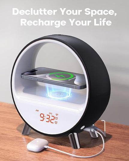 Dekala Arches Sunrise Alarm Clock Sunset White Noise Sound Machine Sleep Timer Loud Alarm Clock for Heavy Sleepers Natural Sound Wake-Up Light 15W Wireless Charging Customizable Snooze 5G WiFi App
