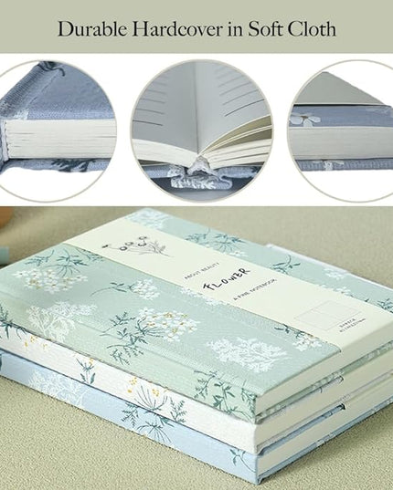 Floral Journal for women, Floret Printed Fabric Cloth Hardcover, A5, 200 Pages, 6x8 Medium Ruled Notebook, Similar Embroidered Linen Journal, Lay Flat Church Notes Notebook, Beige
