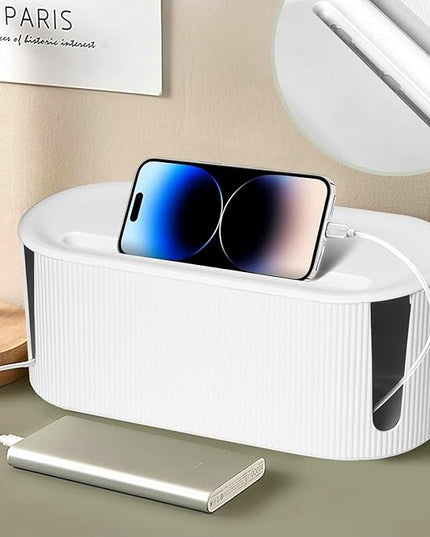 Cable Management Box,Desk Cord Organizer with Groove Cover,Plastic Cord Hider Box,Large Cable Box Organizer,Power Socket Management for TV/Computer/Router/Games Console Cable Storage (White)