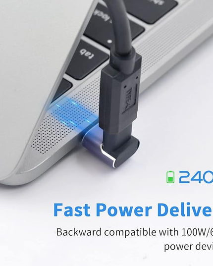 Poyiccot 90 Degree USB C Adapter 40Gbps, PD 240W, Male to Female USB C Extender, LED Light for iPad, MacBook, Phone, 2pcs