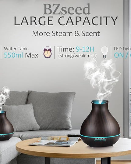 BZseed Aromatherapy Essential Oil Diffusers,2 PCS 550ml High Mist Output Humidifiers for Large Room, Home, Waterless Auto-Off, 7 Color LED Lights Cool Mist Humidifier Ultrasonic Diffusers