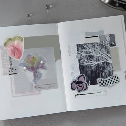 Qojai 2 Rolls Vintage Floral Washi Tape Stickers Matte Silver Die-Cut Plant Flower Washi Tape for Journaling Scrapbook Supplies Pretty Wide Washitape Decorative Tapes for Crafts Scrap Booking Supples