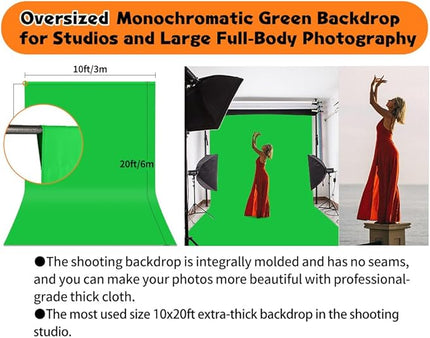 Green Screen Backdrop 10 x 20 ft, Photography Greenscreen Background for Streaming, 3 x 6M Photo Studio 100% Pure Polyester Collapsible Green Backdrop Background for Video Recording