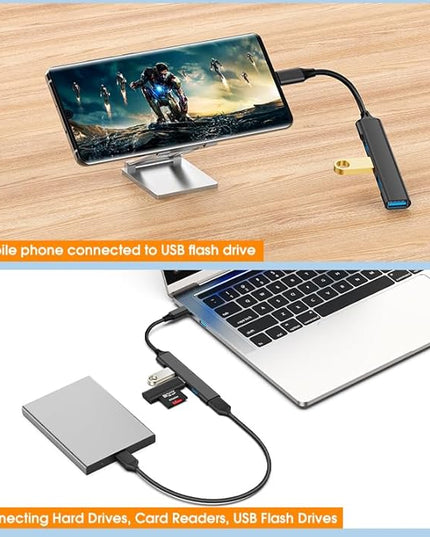 Mac USB C Adapter - Type C USB Adapter Hub with 4 Ports: 1 USB 3.0 + 3 USB 2.0, Ultra-Slim Aluminum Design, 5Gbps Transfer, Adapter for Mac USB C, Type C USB Hub (Black)