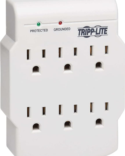 Tripp Lite 6 Outlet Surge Protector Power Strip, Direct Plug in, Gray, Lifetime Limited Warranty & $10,000 Insurance (SK6-0) White