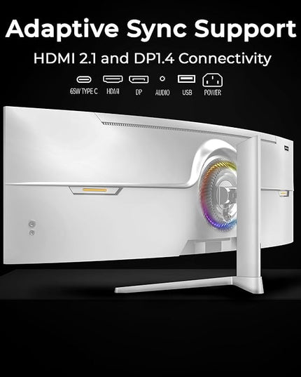 Deco Gear 49" Curved Ultrawide 5K Gaming Monitor, 32:9, 120 Hz, 101% NTSC 100% sRGB, USB-C 65W, Adjustable, Home Office and Entertainment Workstation - Exclusive White Edition