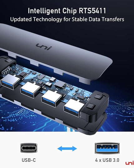 uni USB C to USB Hub Multiport Adapter, Aluminum 4 Ports USB C Splitter for Laptop, Slim Thunderbolt 3/4 Data USB Hub Compatible for MacBook Pro/Air, iPad Pro, Dell, Chromebook | Keyboard, Mouse, HDD