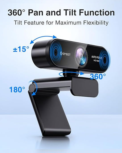 1080P Webcam with Microphone, eMeet Nova AutoFocus HD Webcam, 96°View Web Camera w/ 2 De-Noise Mics for Laptop/Desktop, Plug & Play USB Streaming Computer Camera for Conference/Calling/Teaching/Gaming