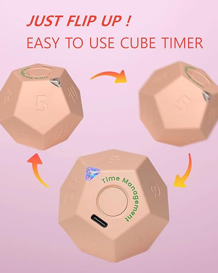 Cube Pomodoro Timer, Rechargeable Small Cute, Timer for Kids and Classroom, Kitchen, Cooking, Workout & Study Countdown, Time Management Tool (Rose Pink)