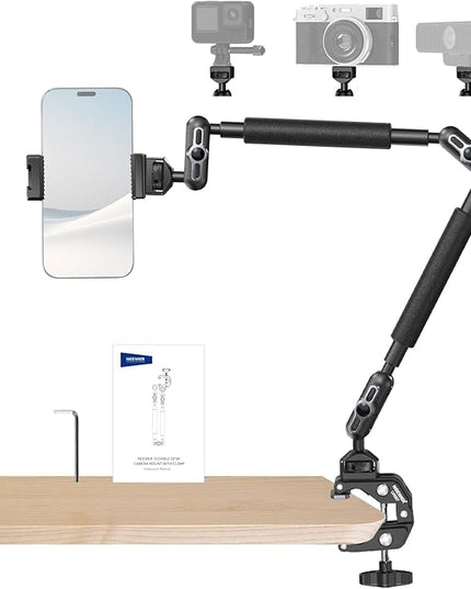 NEEWER 22" Magic Arm w Desk C Clamp, Overhead Camera Mount with Articulating Mic Boom Arm 1/4" 3/8" Threads for ARRI, Desktop Stand Holder for Phone Microphone Webcam Action Camera Video Light, UA057