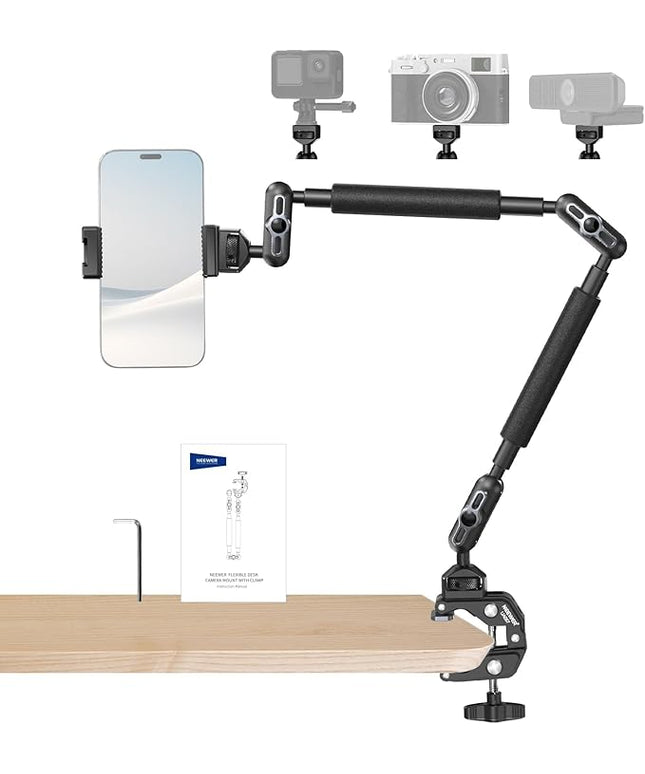 NEEWER 22" Magic Arm w Desk C Clamp, Overhead Camera Mount with Articulating Mic Boom Arm 1/4" 3/8" Threads for ARRI, Desktop Stand Holder for Phone Microphone Webcam Action Camera Video Light, UA057