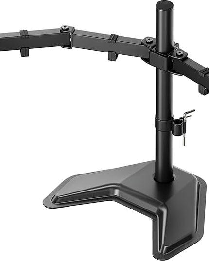 monTEK Stable Freestanding Dual Monitor Stand for 17–32” Computer Screens, Heavy-Duty Desk Mount with 22 lbs per Arm, Fully Adjustable Brackets and Arms, Solid V-Shaped Base, VESA 100×100mm Max