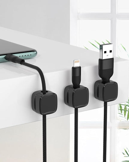 Magnetic Cable Clips, Adjustable Cord Holder Management, Adhesive Wire Keeper Organizer for Home Office Desk Phone PC Car Wall Desktop Nightstand Appliance (9-Pack Black)