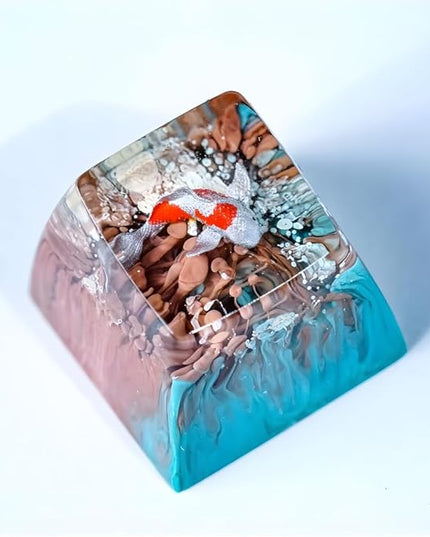Kohaku Koi Artisan Keycap Blue and Orange Ocean R1 SA Profile Custom Keycaps 1U ESC Handmade Gaming Resin Key Cap Cherry MX Switch Compatible Mechanical Keyboard Koi Lover Gift