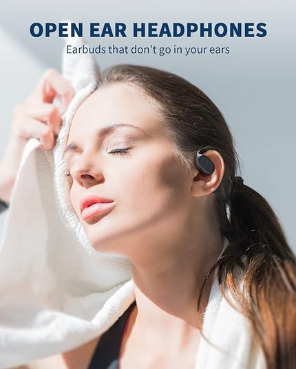 PSIER Open Ear Headphones, Bluetooth 5.3 Wireless Sports Headphones with Digital Display Charging Case 40 Hours Playtime True Earbuds with Earhooks for Running, Walking, Workout