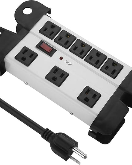 Heavy Duty Surge Protector for Appliances, 8 Outlet Workshop Power Strip with 1200 Joules, Metal with 6FT Extension Cord and Wide Spaced. Grey