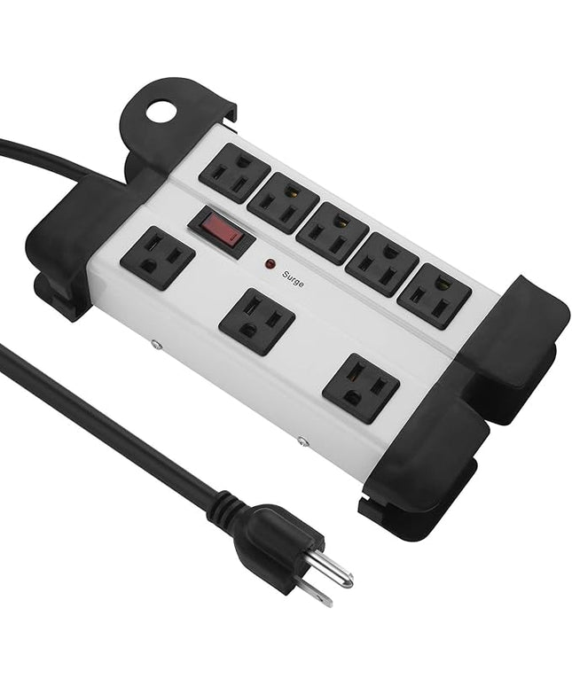 Heavy Duty Surge Protector for Appliances, 8 Outlet Workshop Power Strip with 1200 Joules, Metal with 6FT Extension Cord and Wide Spaced. Grey